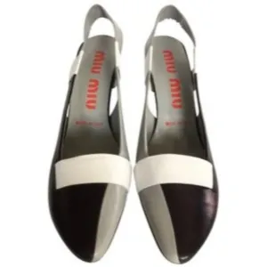 Miu Miu Black Grey White Slingback Wedge Heel