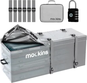 Mockins 16 Cu.Ft. Gray Trailer Hitch Cargo Carrier Bag | 58"x20"x24" Abrasion-Resistant Vinyl Cargo Bag for Hitch Carrier | Heavy Duty Waterproof Truck Bed Storage Set with Straps, Lock, & Carry Case