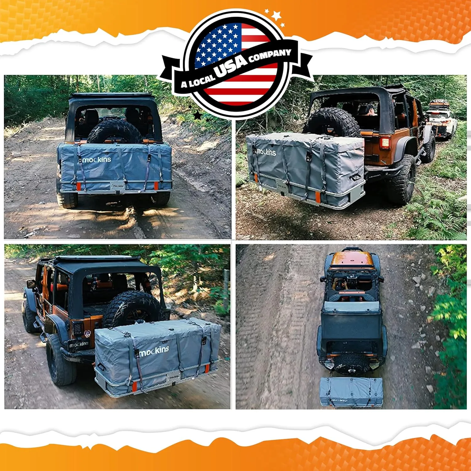 Mockins 16 Cu.Ft. Gray Trailer Hitch Cargo Carrier Bag | 58"x20"x24" Abrasion-Resistant Vinyl Cargo Bag for Hitch Carrier | Heavy Duty Waterproof Truck Bed Storage Set with Straps, Lock, & Carry Case