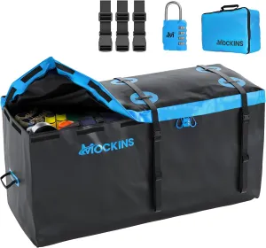 Mockins 25 Cu.Ft. Large Trailer Hitch Cargo Carrier Bag | 60"x24"x31" Soft-Shell Vinyl Cargo Bag for Hitch Carrier | Weatherproof Car Storage Bag | Waterproof Truck Bed Storage Set w/Accessories