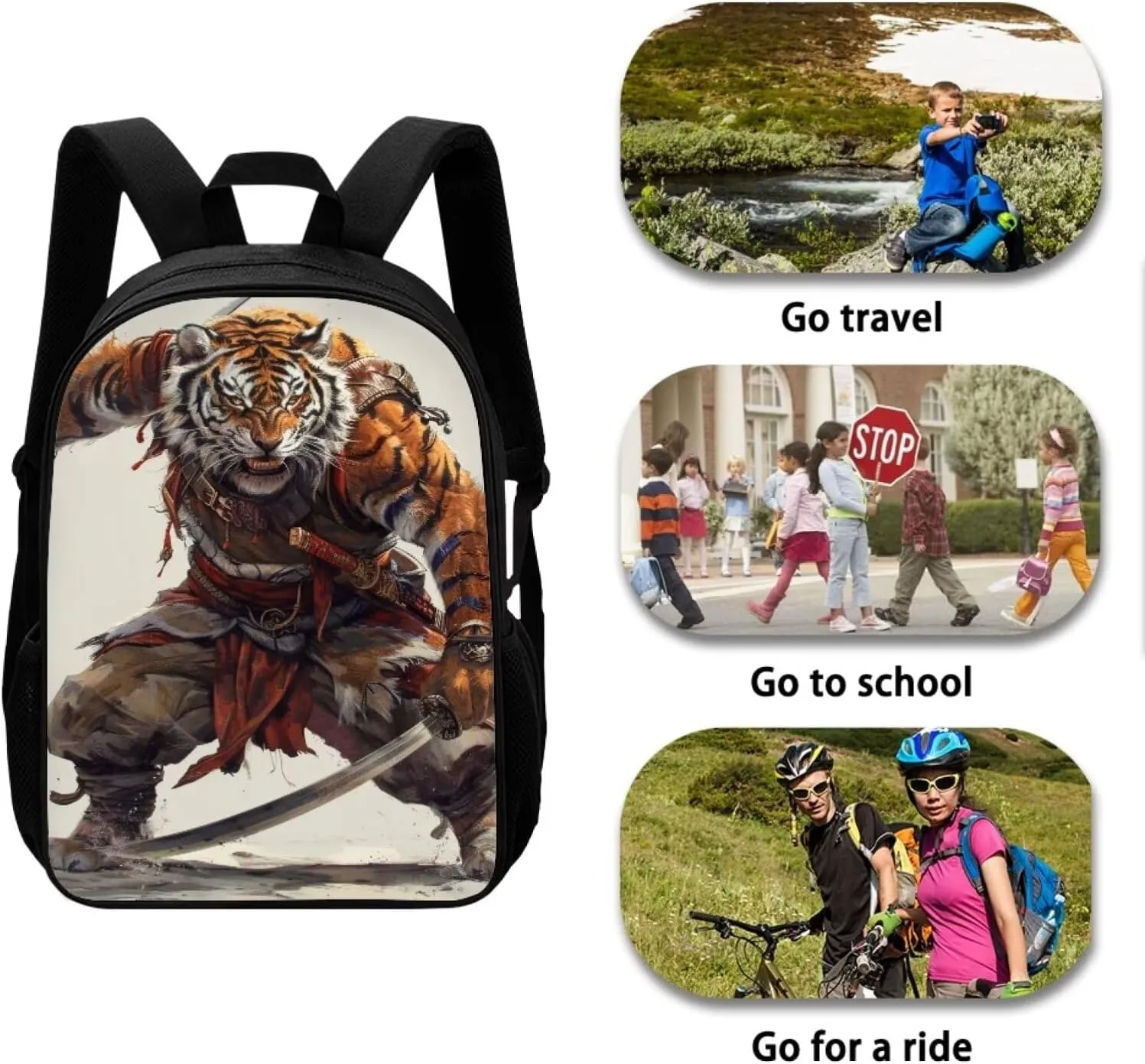 Modysero 17 Inch Funny Backpack for Girls Boys Cool Tiger School Bags with Smooth Zipper Large Capacity Lightweight Student Bookbag with Pockets