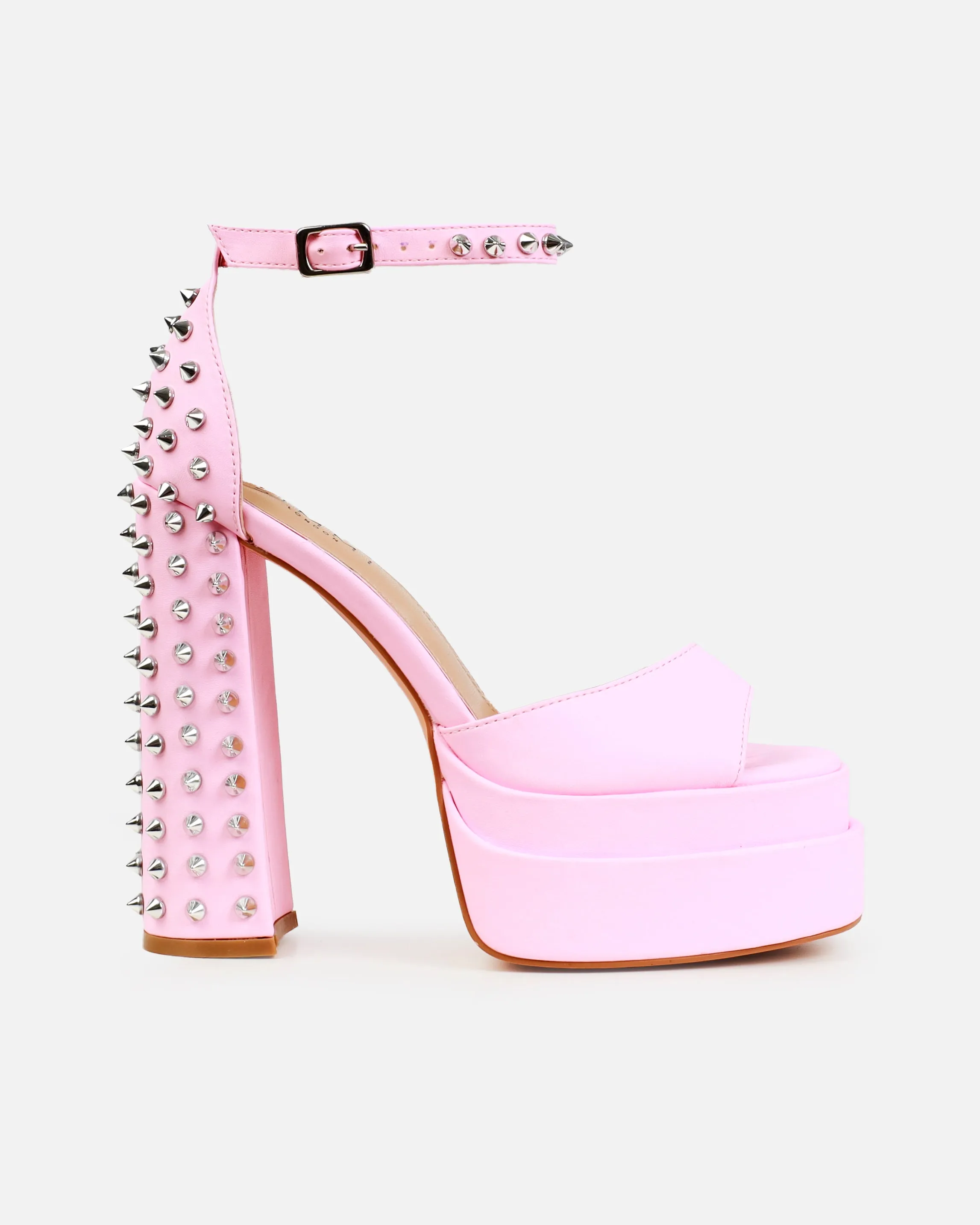 Monroee Pink Platform Studded Block Heels