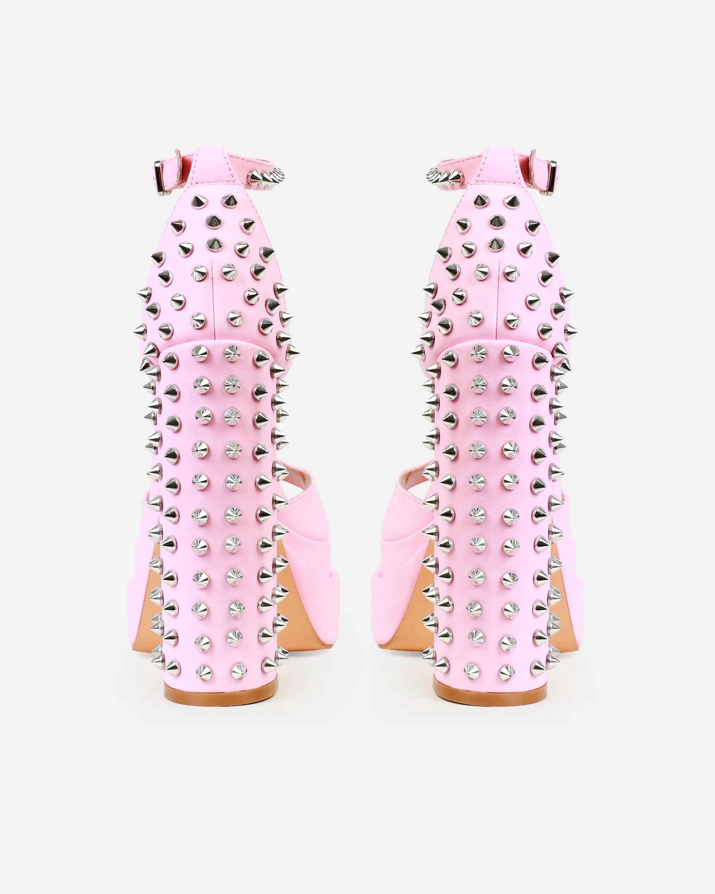 Monroee Pink Platform Studded Block Heels