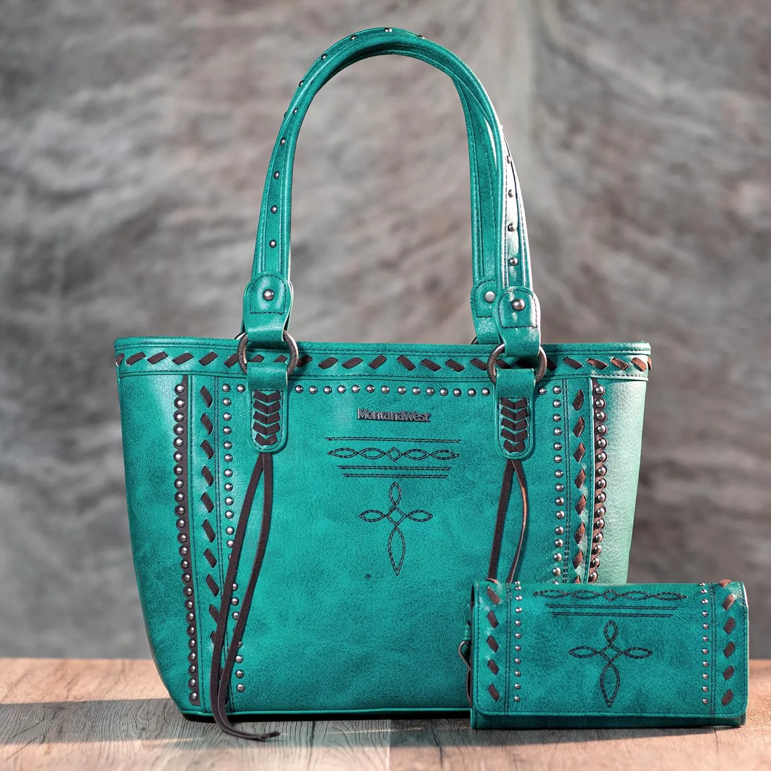 Montana West Spiritual Collection Western Tote Bag for Women Vegan Leather Shoulder Handbag with Wallet