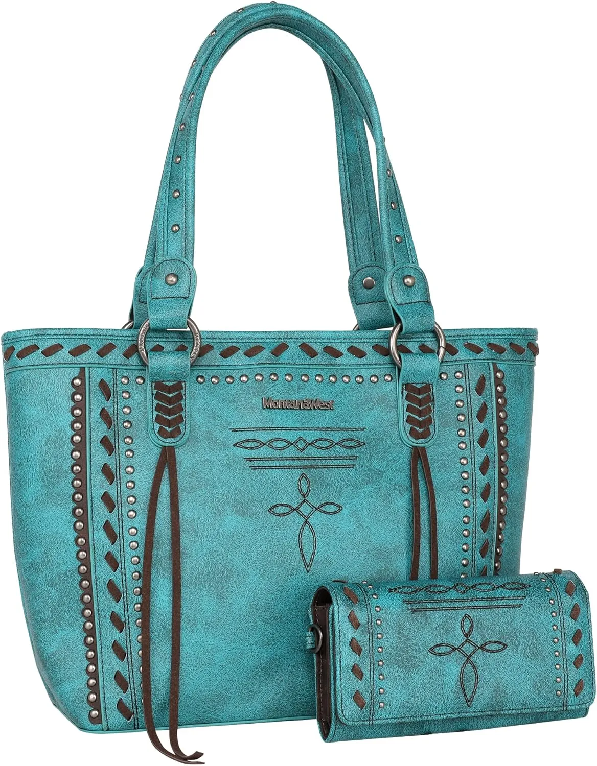 Montana West Spiritual Collection Western Tote Bag for Women Vegan Leather Shoulder Handbag with Wallet
