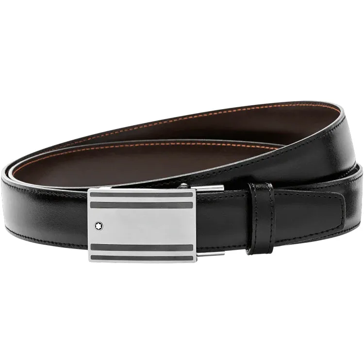 Montblanc Belt Rectangular Mat Stainless Steel And PVD Black Coated Roll Plate Buckle Black Brown