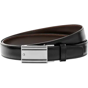 Montblanc Belt Rectangular Mat Stainless Steel And PVD Black Coated Roll Plate Buckle Black Brown