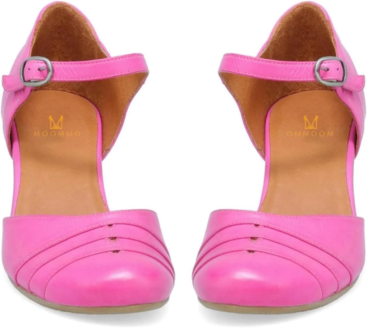 MOOMMO Women Vintage Low Chunky Heel Mary Jane Shoes Pumps Round Closed Toe Cut-out Dress Sandals Ankle Strap 2" Block Heels Mary Janes Dress Shoes Rainbow Patchwork Buckle Office Party Fall 4-11 M US