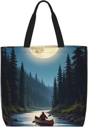 Moonlit Canoe River Print One Shoulder Convenient Bag,Cute Women's One Shoulder Handbag,Suitable for Work and Grocery Shopping