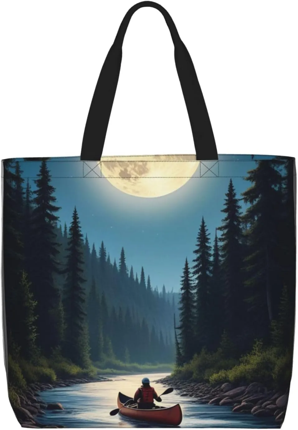 Moonlit Canoe River Print One Shoulder Convenient Bag,Cute Women's One Shoulder Handbag,Suitable for Work and Grocery Shopping