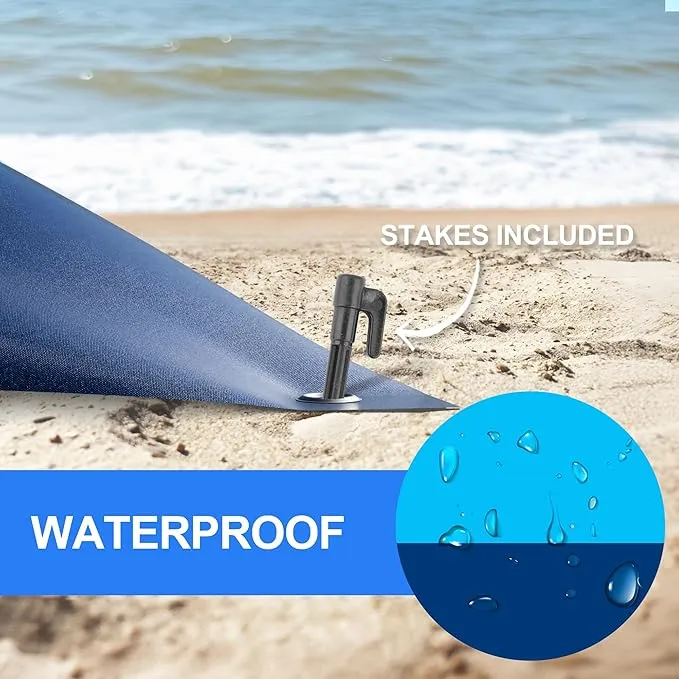 Mooreeke Beach Blanket Extra Large Oversized 9 x 8 ft, Ocean Blue Sandproof Waterproof Quick Drying Lightweight Compact Outdoor Blanket Beach Mat for Family Travel Camping Picnic, 1-8 Adults