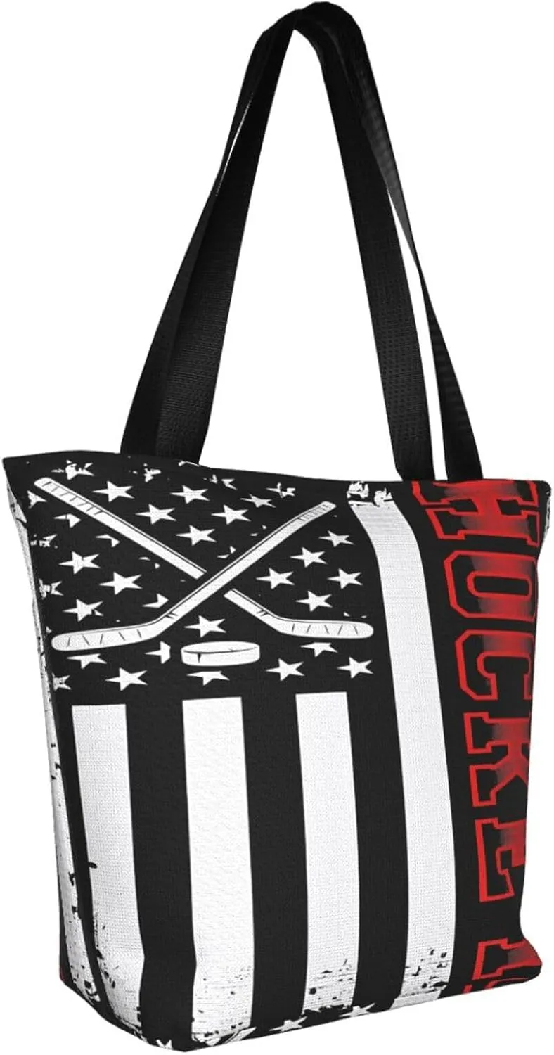 Motocross Dirt Bike American Flag Women's Tote Bag Shoulder Bag Shopping Handbag Large Capacity Handbag With Zipper