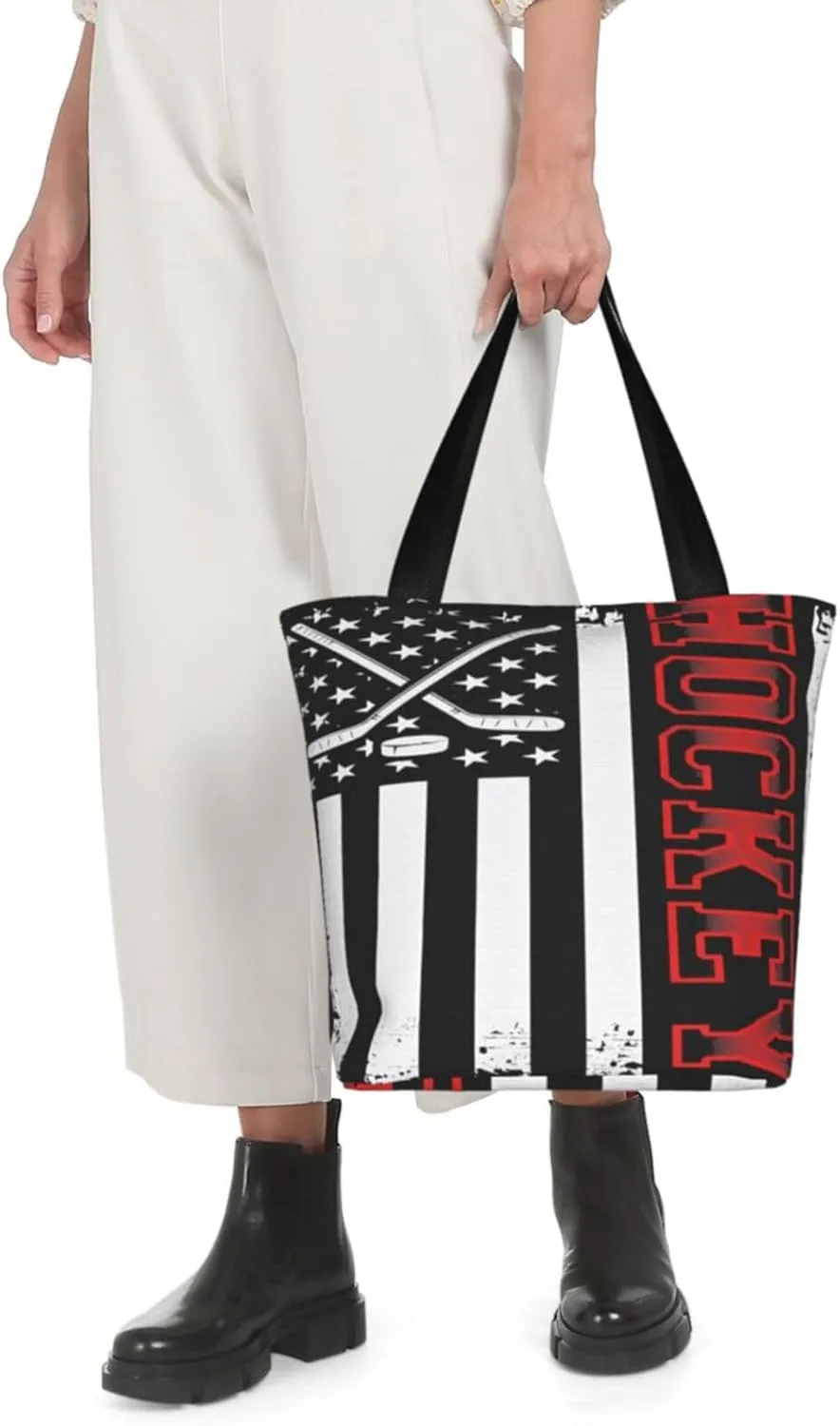 Motocross Dirt Bike American Flag Women's Tote Bag Shoulder Bag Shopping Handbag Large Capacity Handbag With Zipper