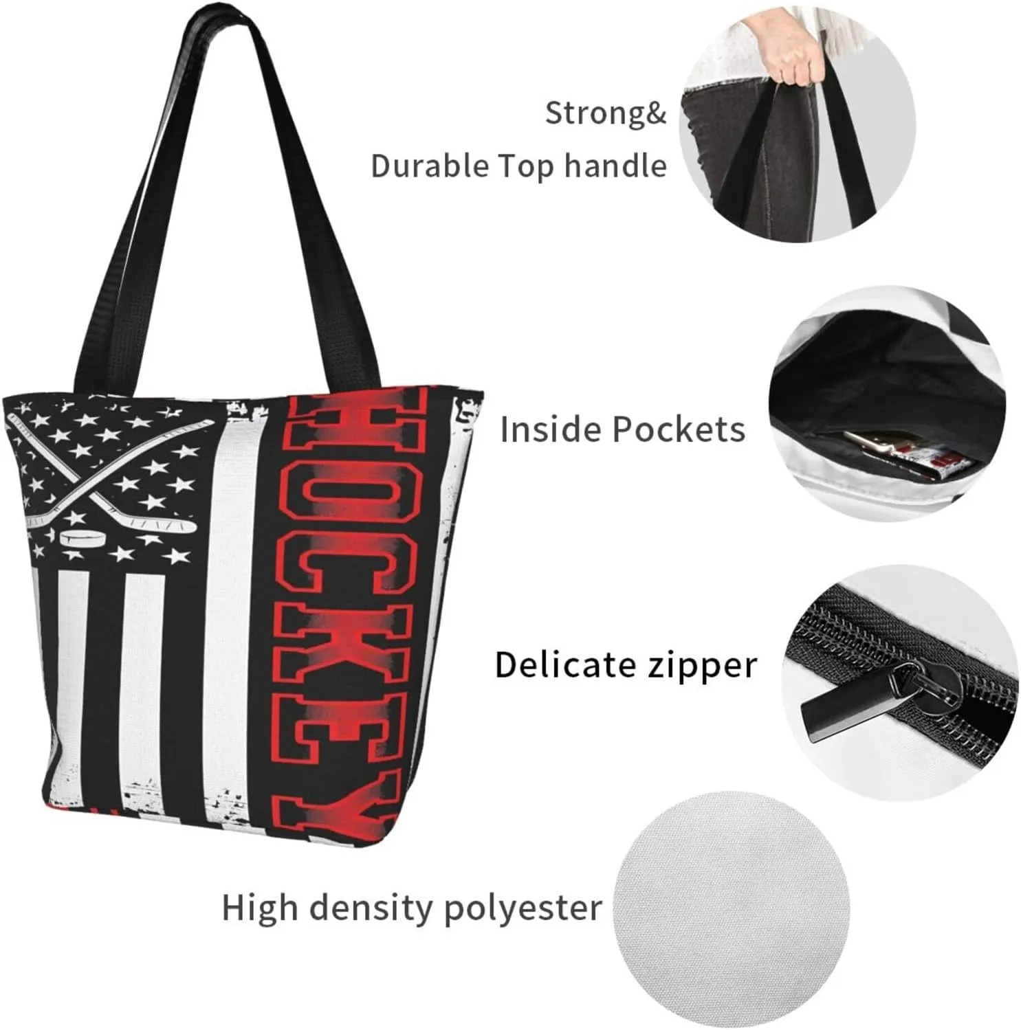 Motocross Dirt Bike American Flag Women's Tote Bag Shoulder Bag Shopping Handbag Large Capacity Handbag With Zipper