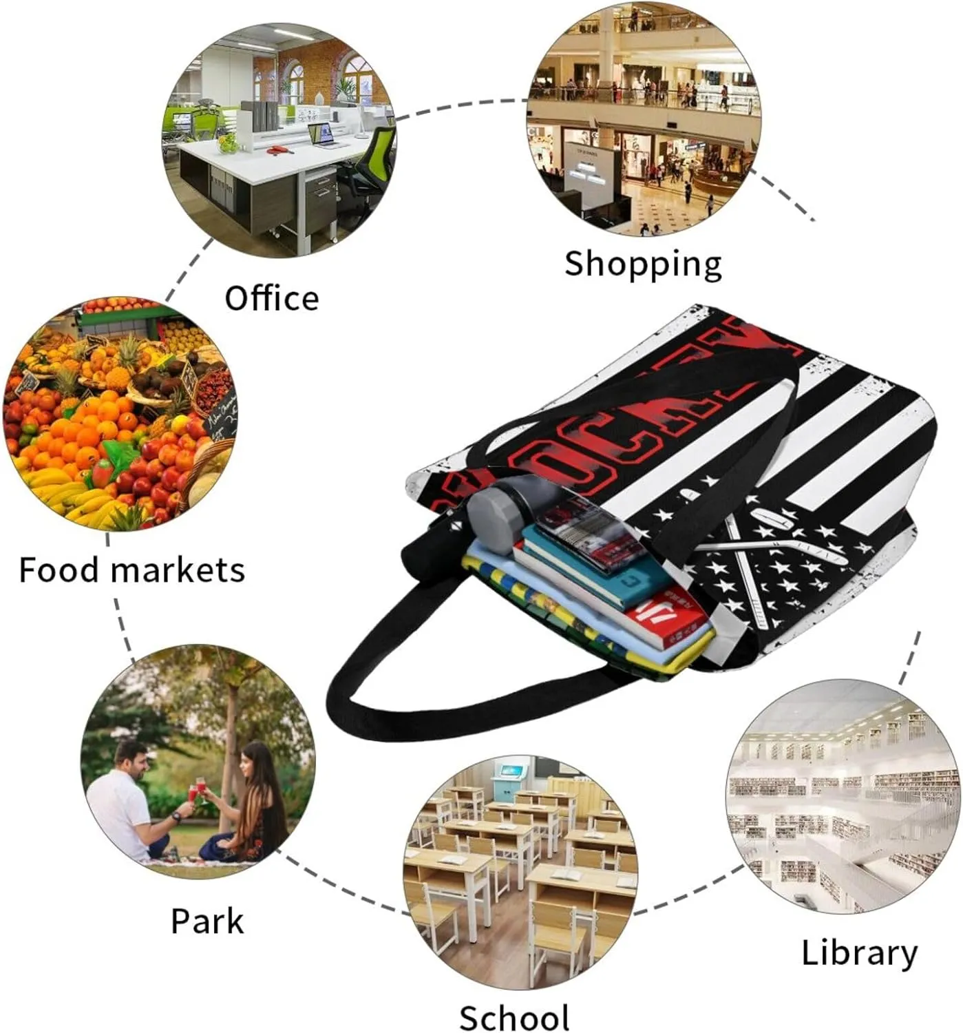 Motocross Dirt Bike American Flag Women's Tote Bag Shoulder Bag Shopping Handbag Large Capacity Handbag With Zipper