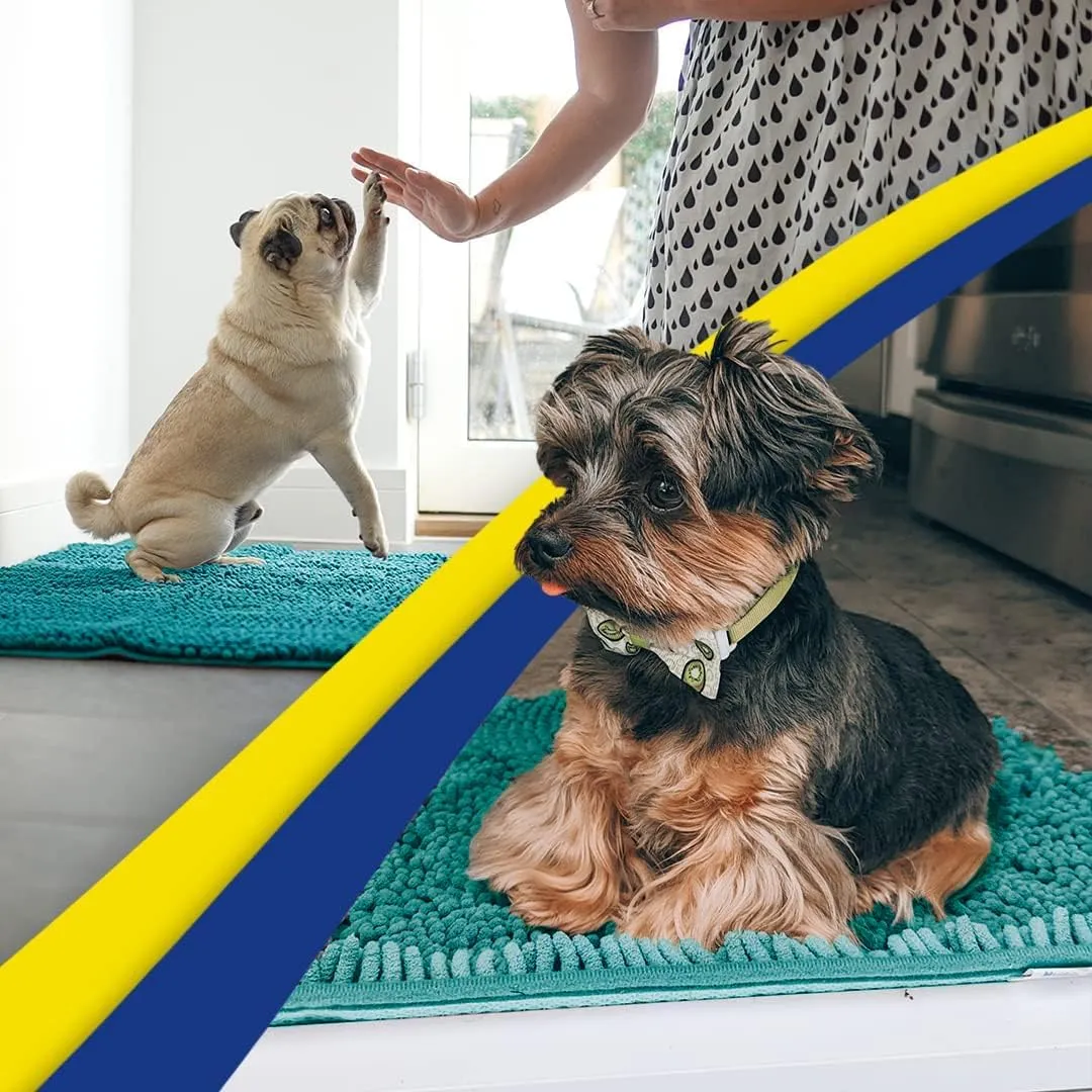 Muddy Mat® Original Dog Door Mat for Muddy Paws, Super Absorbent Microfiber, Non-Slip Washable Pet Rug, Quick Dry Chenille Entryway Carpet, Machine Washable Indoor Outdoor mat, Teal 35"x60"