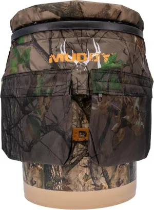 Muddy Sportsman's Bucket - Durable Lightweight Portable Versatile Ground Hunting Outdoor 5 Gallon Camo Pail with Accessory Pouch & Cushioned 360-Degree Spin-Top Seat
