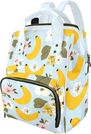 Multifunction Diaper Changing Backpacks with Insulated Pockets,Large Capacity Banana yellow pollen flower green leaves Laptop Backpack Travel Backpack Diaper Bag for Moms and Dads,Waterproof