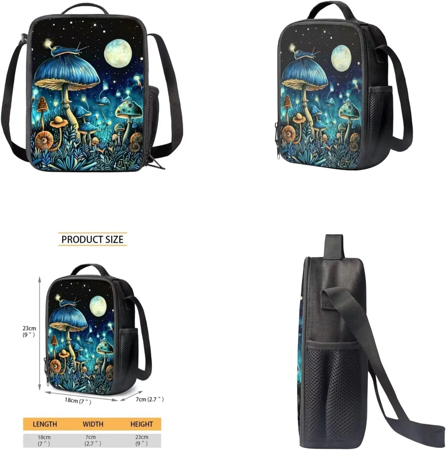 Mushroom Backpack for Girls Kids Backpack with Lunch Box Water Bottle Bag and Cute Pencil Case 4PCS Set Bookbag with Front Pocket for School Teens 17 inch Large Capacity School Bag for Boys