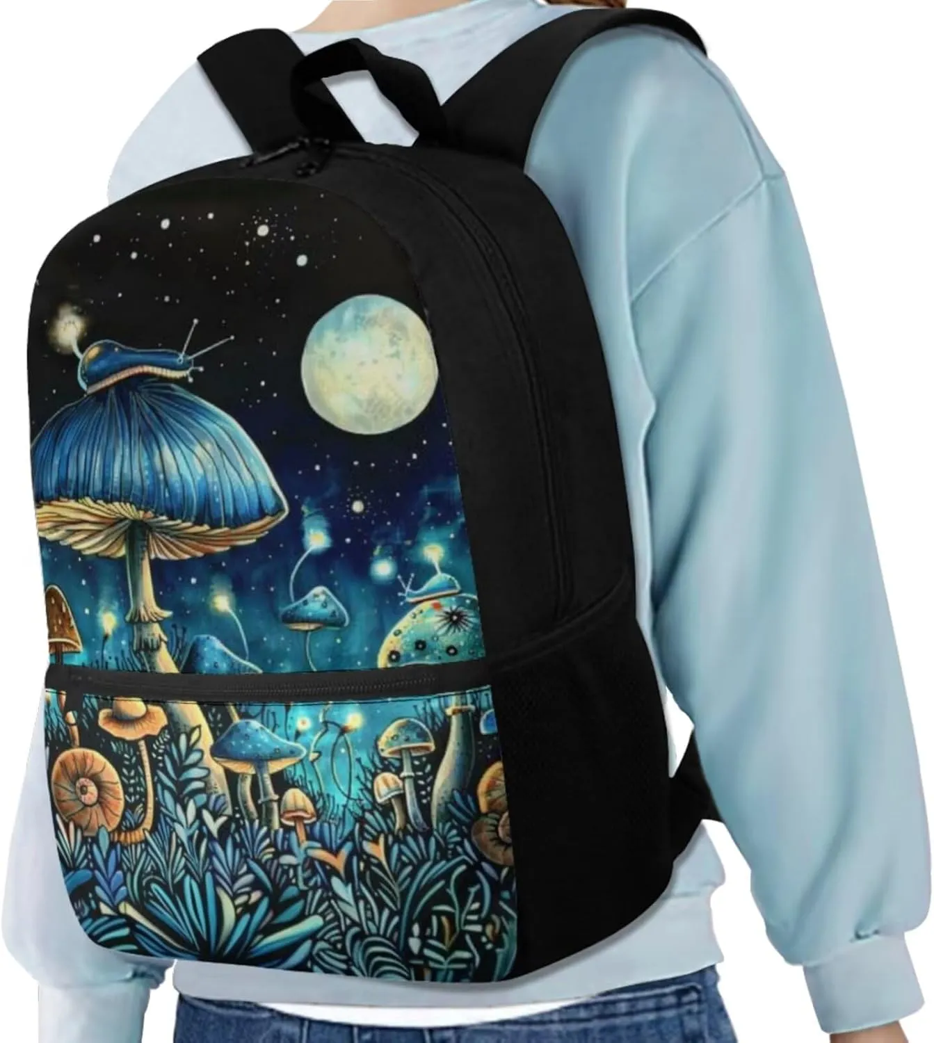 Mushroom Backpack for Girls Kids Backpack with Lunch Box Water Bottle Bag and Cute Pencil Case 4PCS Set Bookbag with Front Pocket for School Teens 17 inch Large Capacity School Bag for Boys