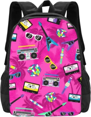 Music And Fun 80s Pink Design Lightweight Packable Backpack Travel Casual Large Capacity Daypack Foldable Backpack For Men Women