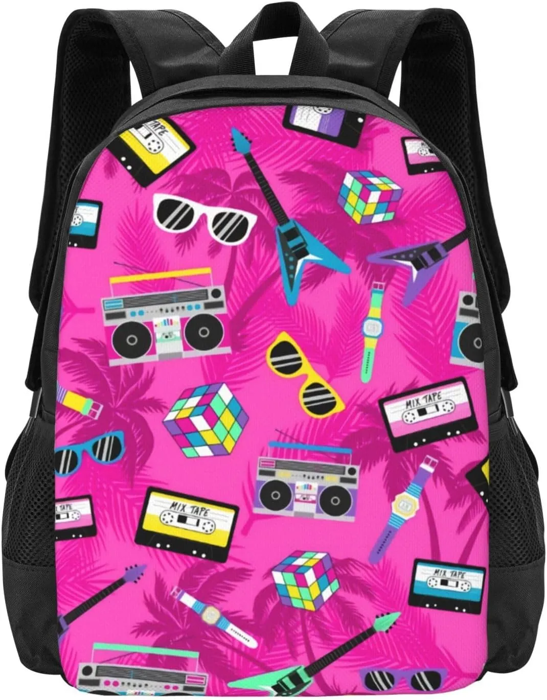 Music And Fun 80s Pink Design Lightweight Packable Backpack Travel Casual Large Capacity Daypack Foldable Backpack For Men Women
