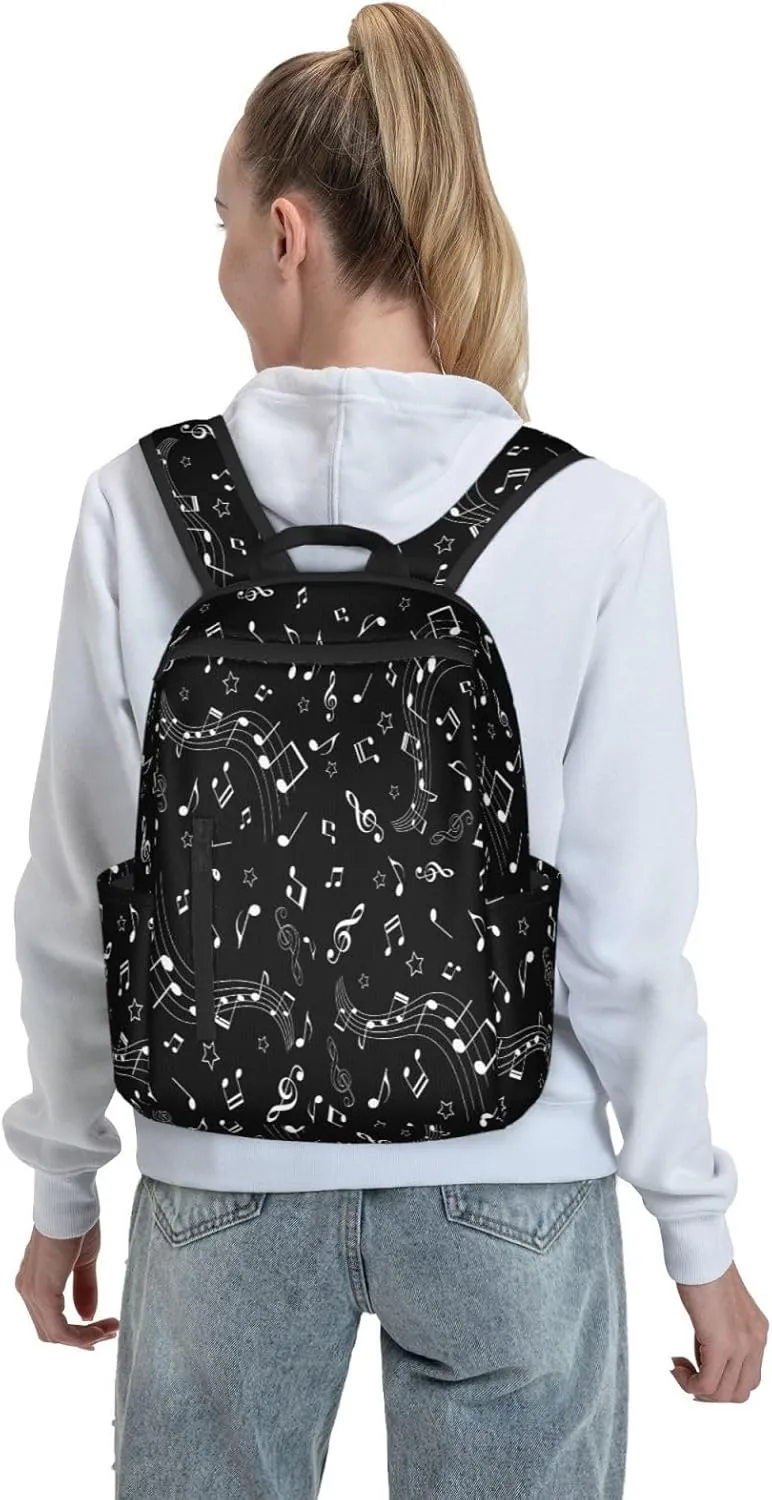 Music Notes Stars Casual Backpacks Large Capacity Laptop Backpack Sports Rucksack Travel Daypack Adjustable Shoulder Strap Work Bag for Outdoor Camping