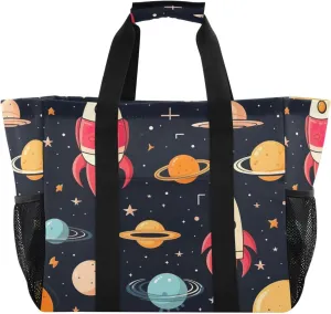 Nander Rockets and Spacecraft Foldable Tote Bag Waterproof Sandproof Women Beach Bag Handbag Gym Bag Travel Shopping Bag