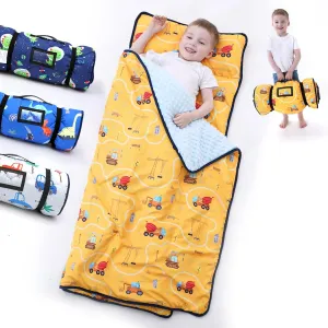 Nap Mat with Pillow Blanket Set: Sleeping Mats for Toddler Kids - Thick Large Roll up Slumber Bag for Daycare Preschool Kindergarten Boys Girls