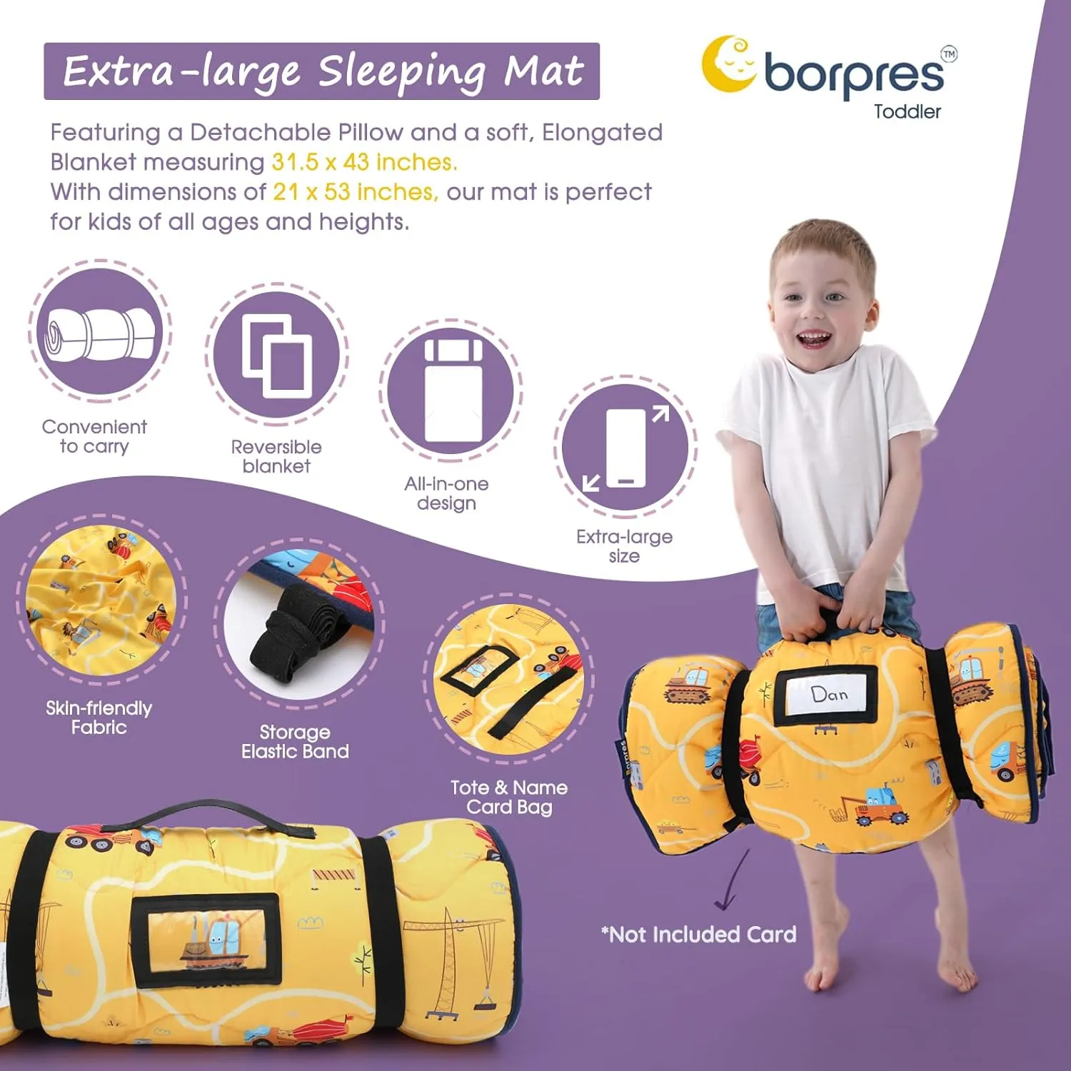 Nap Mat with Pillow Blanket Set: Sleeping Mats for Toddler Kids - Thick Large Roll up Slumber Bag for Daycare Preschool Kindergarten Boys Girls