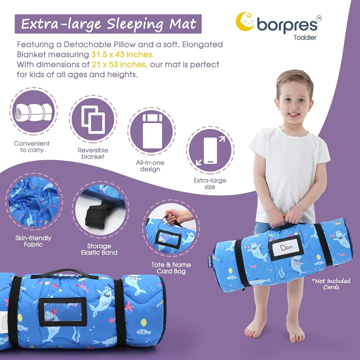 Nap Mat with Pillow Blanket Set: Sleeping Mats for Toddler Kids - Thick Large Roll up Slumber Bag for Daycare Preschool Kindergarten Boys Girls