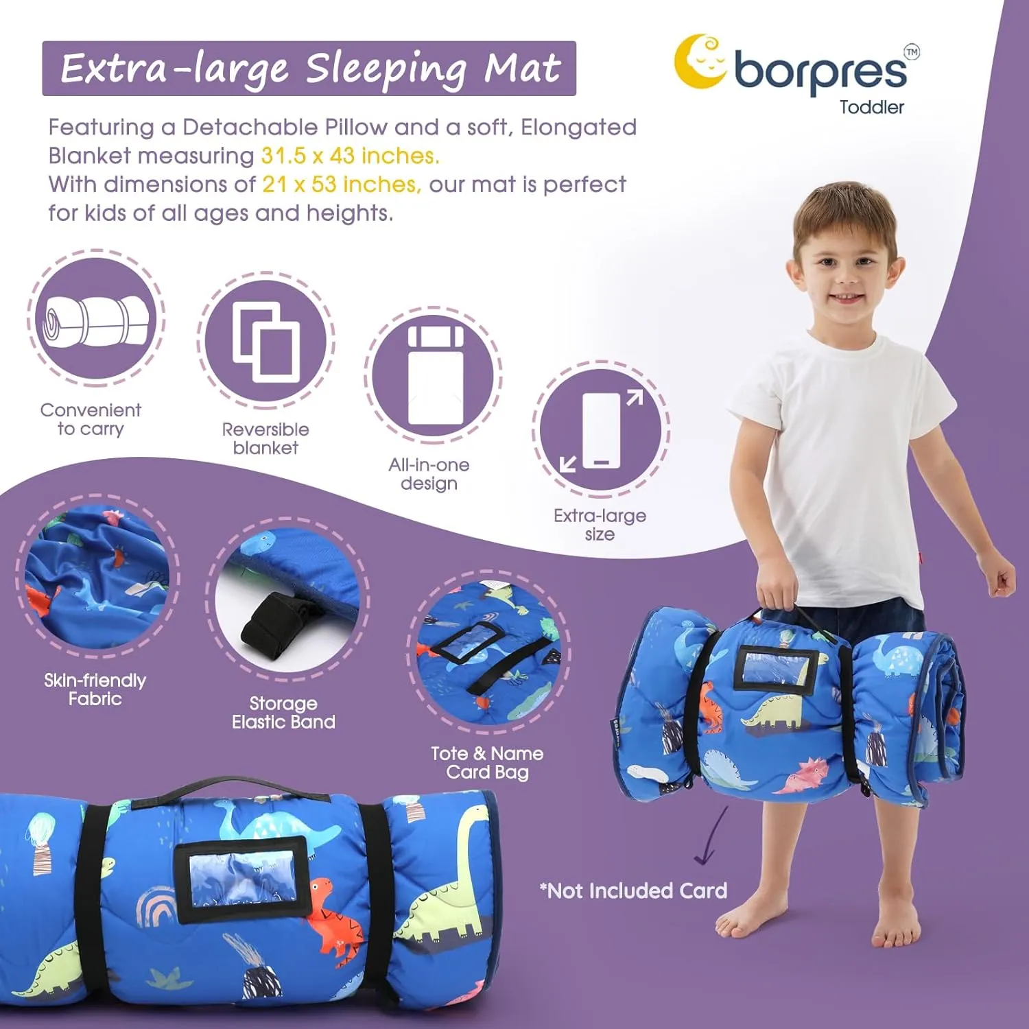Nap Mat with Pillow Blanket Set: Sleeping Mats for Toddler Kids - Thick Large Roll up Slumber Bag for Daycare Preschool Kindergarten Boys Girls