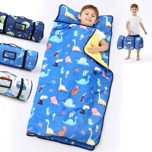 Nap Mat with Pillow Blanket Set: Sleeping Mats for Toddler Kids - Thick Large Roll up Slumber Bag for Daycare Preschool Kindergarten Boys Girls