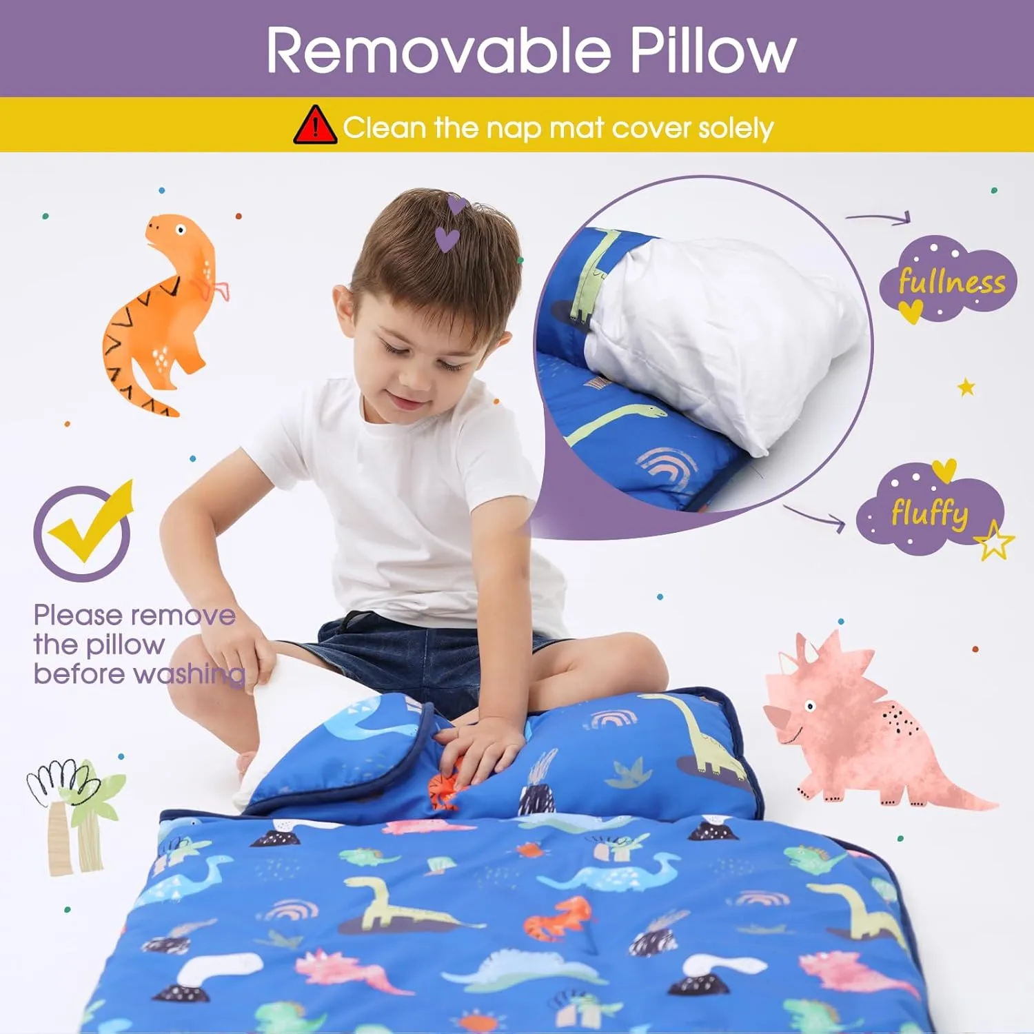 Nap Mat with Pillow Blanket Set: Sleeping Mats for Toddler Kids - Thick Large Roll up Slumber Bag for Daycare Preschool Kindergarten Boys Girls