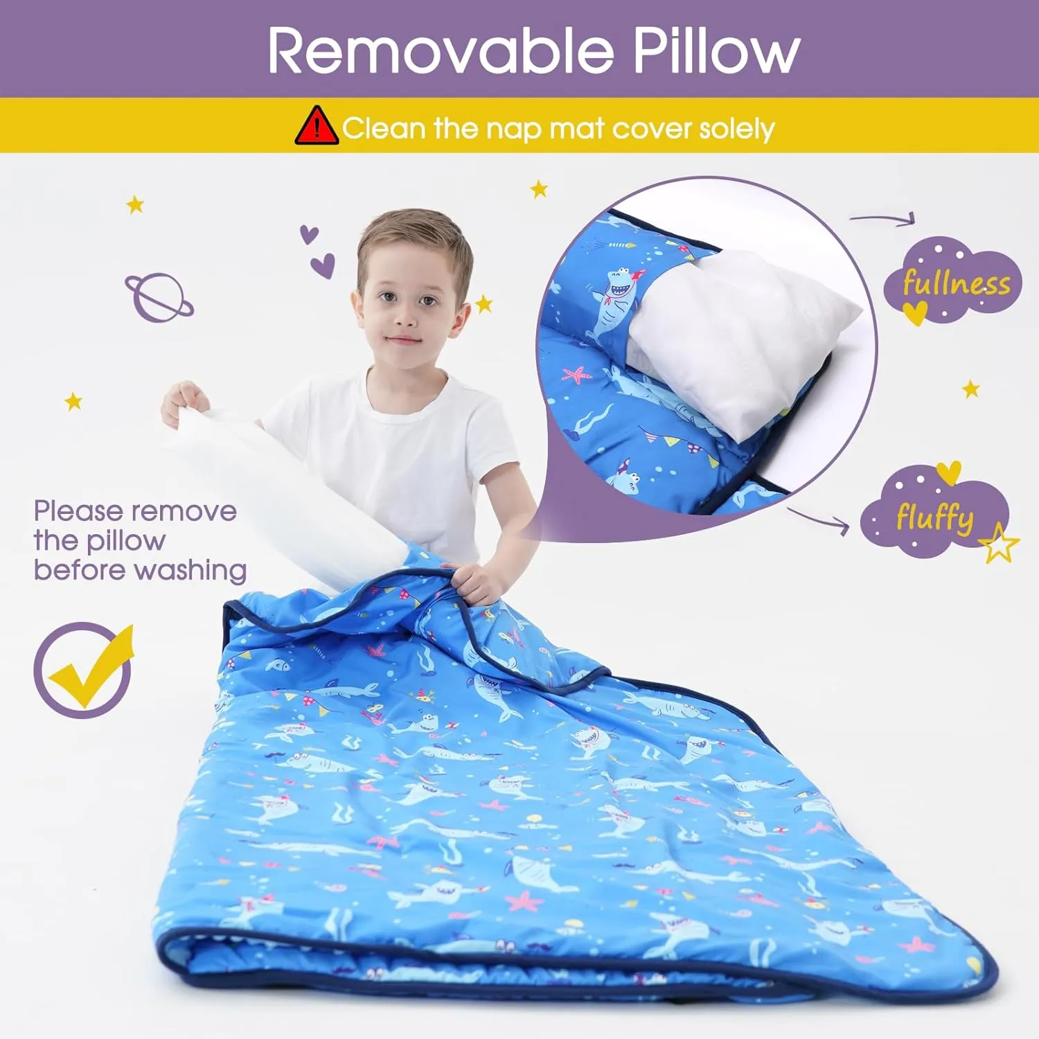 Nap Mat with Pillow Blanket Set: Sleeping Mats for Toddler Kids - Thick Large Roll up Slumber Bag for Daycare Preschool Kindergarten Boys Girls