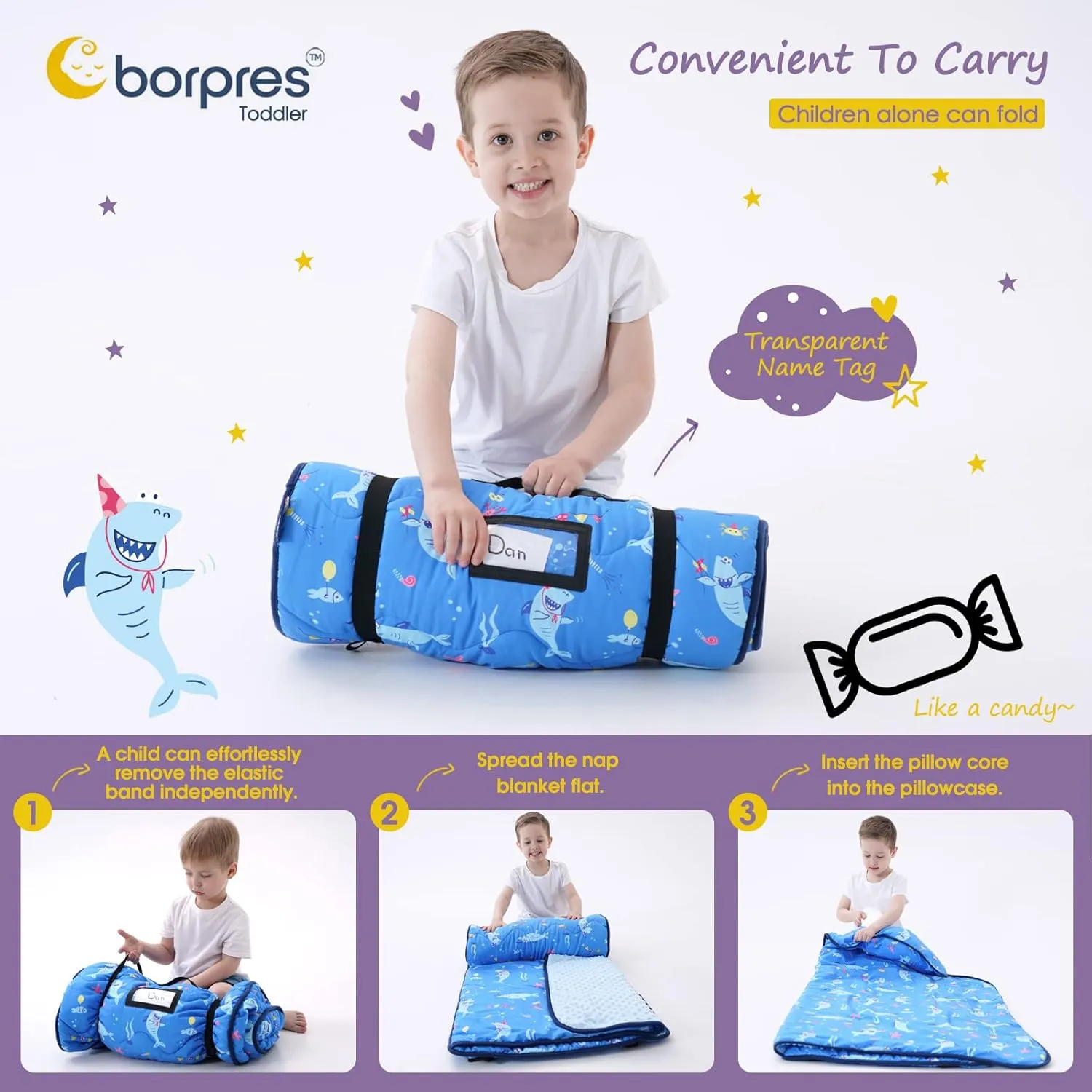 Nap Mat with Pillow Blanket Set: Sleeping Mats for Toddler Kids - Thick Large Roll up Slumber Bag for Daycare Preschool Kindergarten Boys Girls