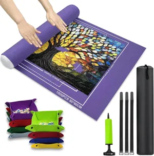 Napzy Puzzle Mat-Jigsaw Puzzles Matt Roll Up to 1500pcs Roll-up Puzzled Board Puzzling Organizers and Storage with 8PCS Jigsaws Sorting Trays, Drawstring Storages Bag Portable Jigsawn Keeper Saver