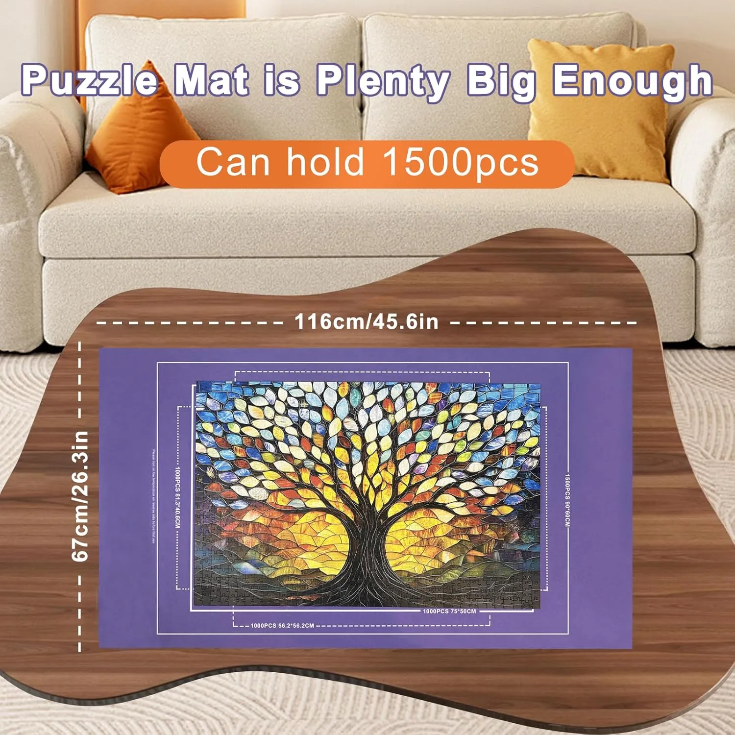 Napzy Puzzle Mat-Jigsaw Puzzles Matt Roll Up to 1500pcs Roll-up Puzzled Board Puzzling Organizers and Storage with 8PCS Jigsaws Sorting Trays, Drawstring Storages Bag Portable Jigsawn Keeper Saver