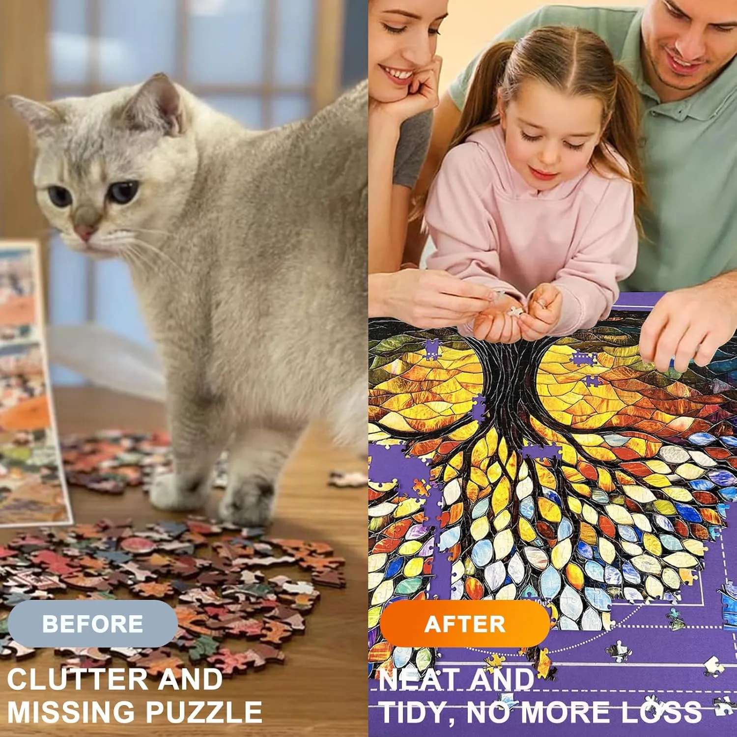 Napzy Puzzle Mat-Jigsaw Puzzles Matt Roll Up to 1500pcs Roll-up Puzzled Board Puzzling Organizers and Storage with 8PCS Jigsaws Sorting Trays, Drawstring Storages Bag Portable Jigsawn Keeper Saver