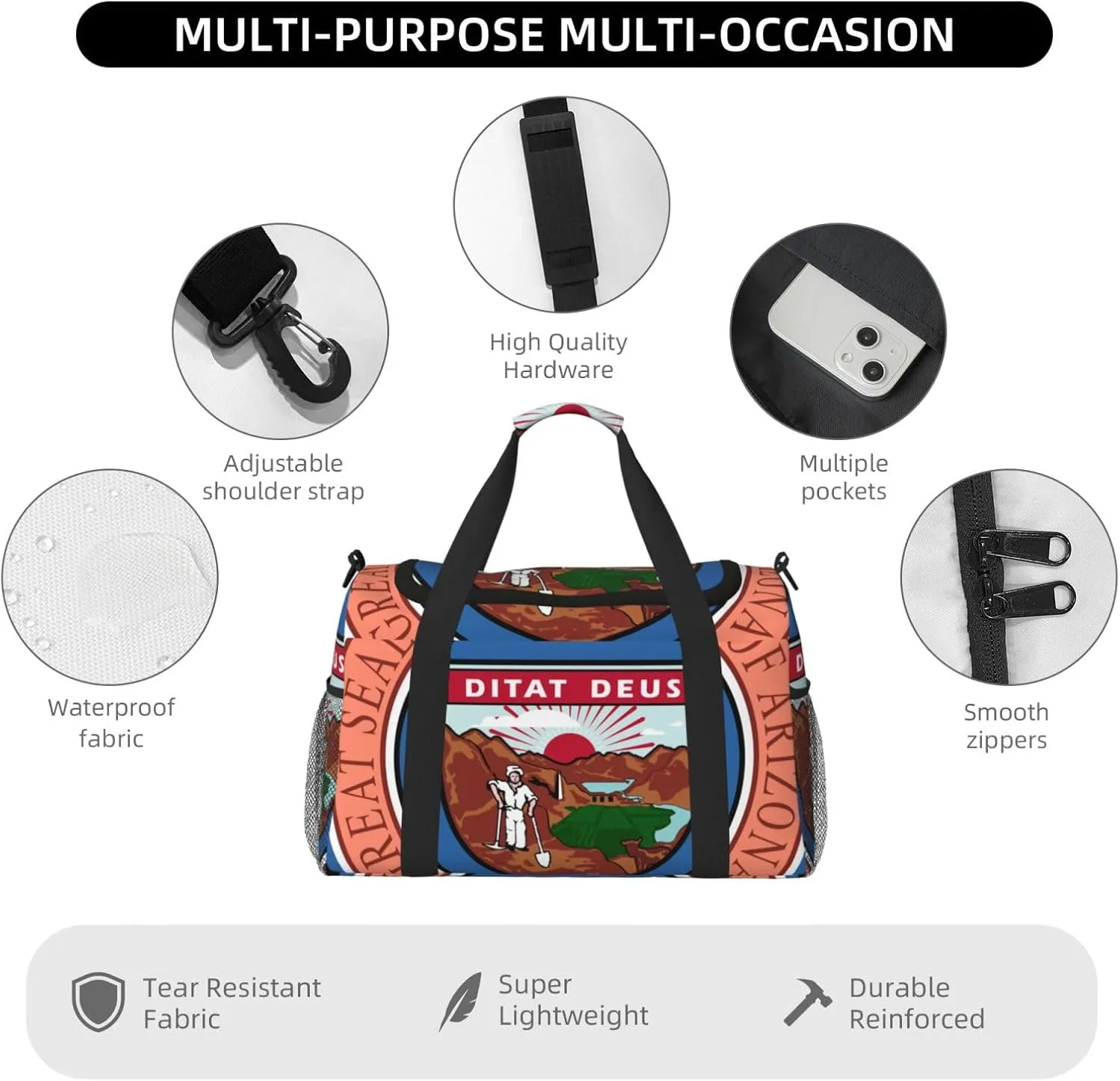 National Emblem Of Arizona Travel Duffel Bag Large Foldable Waterproof Overnight Bag For Beach Swim Bags Pool Sports Gym
