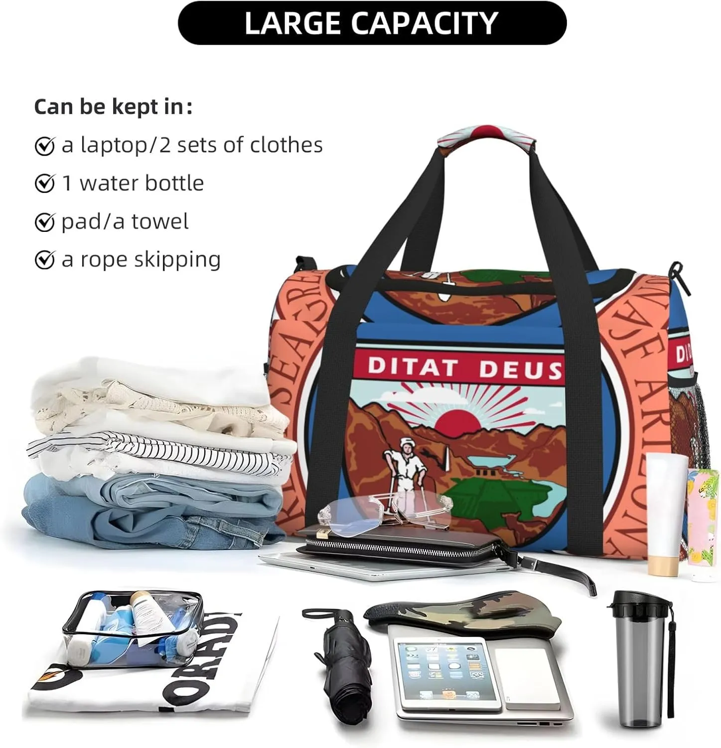 National Emblem Of Arizona Travel Duffel Bag Large Foldable Waterproof Overnight Bag For Beach Swim Bags Pool Sports Gym