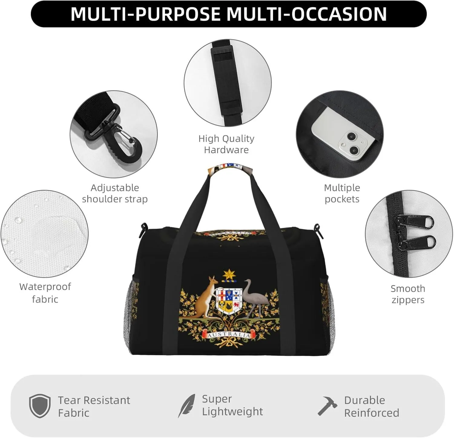 National Emblem Of Australia Travel Duffel Bag Large Foldable Waterproof Overnight Bag For Beach Swim Bags Pool Sports Gym