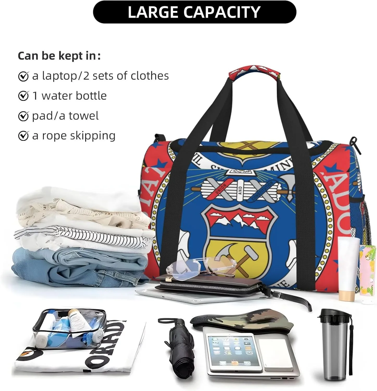 National Emblem Of Colorado Travel Duffel Bag Large Foldable Waterproof Overnight Bag For Beach Swim Bags Pool Sports Gym