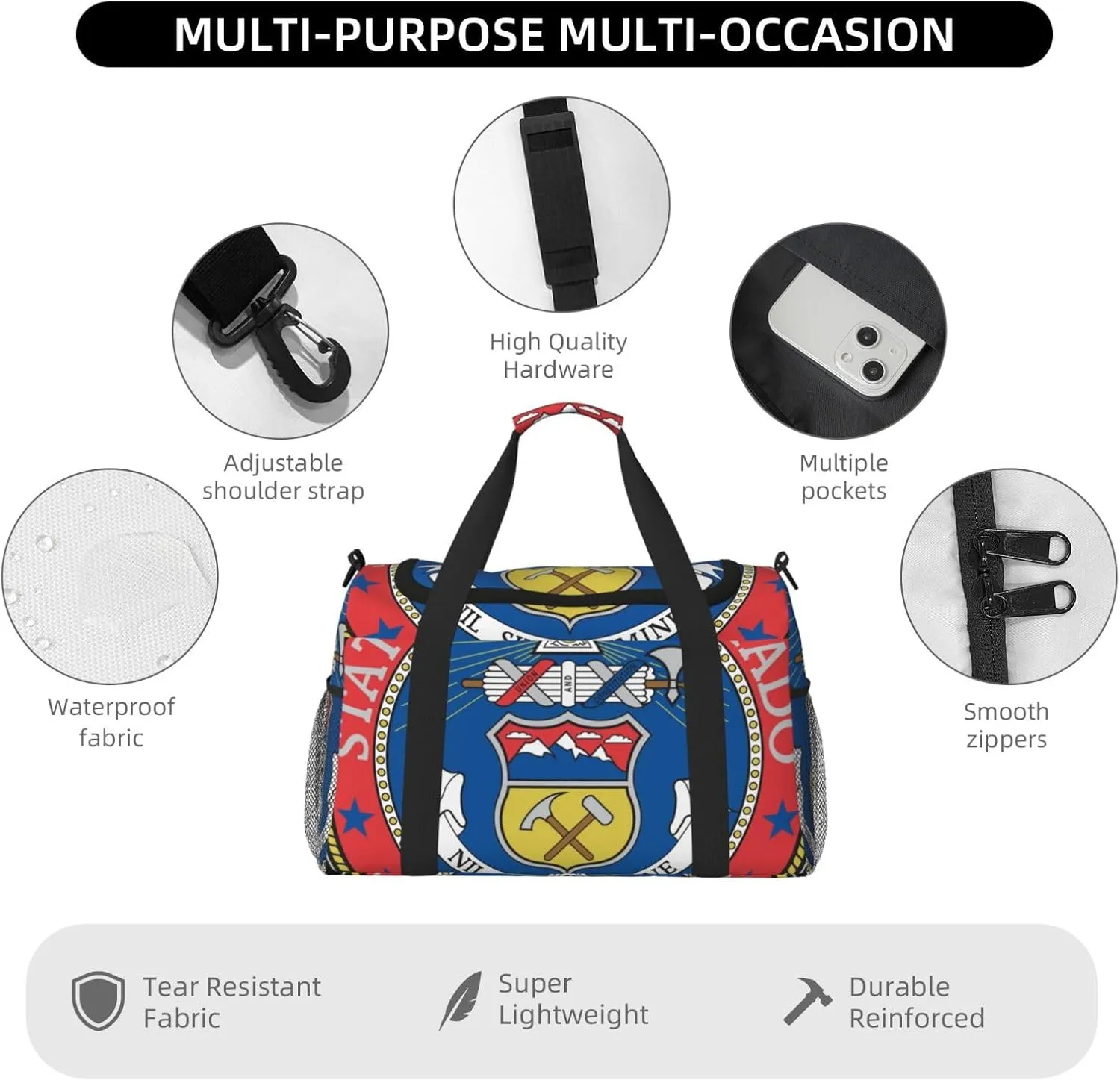 National Emblem Of Colorado Travel Duffel Bag Large Foldable Waterproof Overnight Bag For Beach Swim Bags Pool Sports Gym