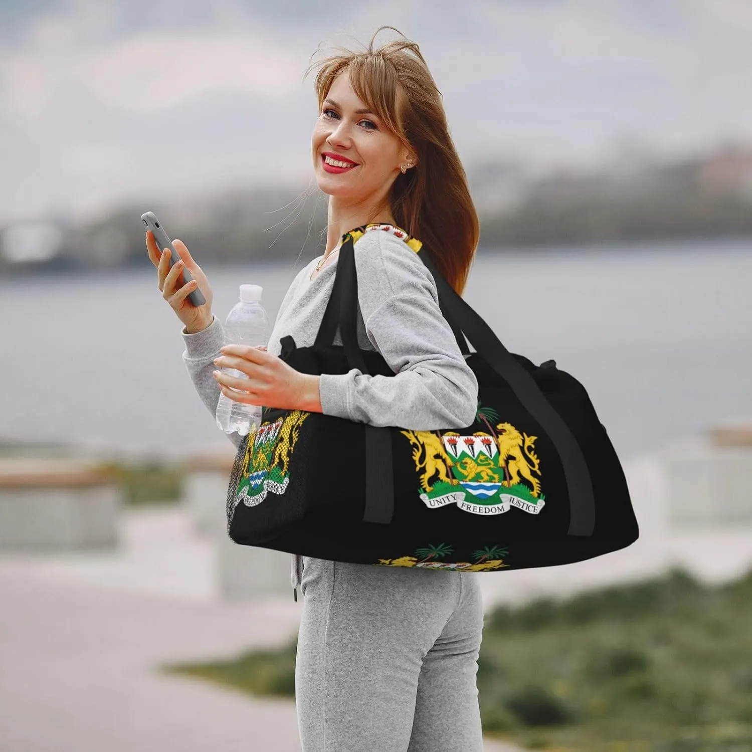 National Emblem Of Sierra Leone Travel Duffel Bag Large Foldable Waterproof Overnight Bag For Beach Swim Bags Pool Sports Gym