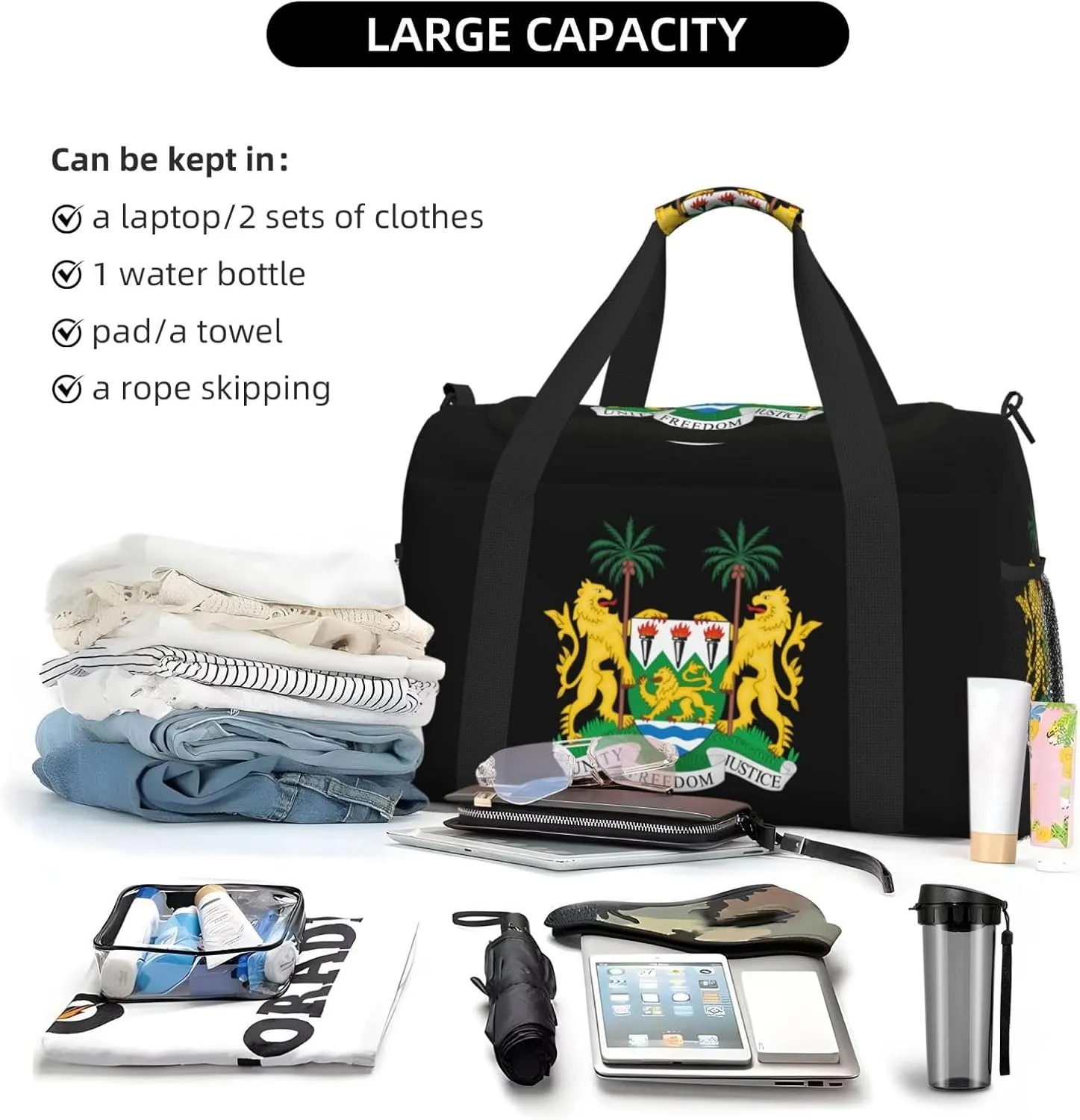 National Emblem Of Sierra Leone Travel Duffel Bag Large Foldable Waterproof Overnight Bag For Beach Swim Bags Pool Sports Gym