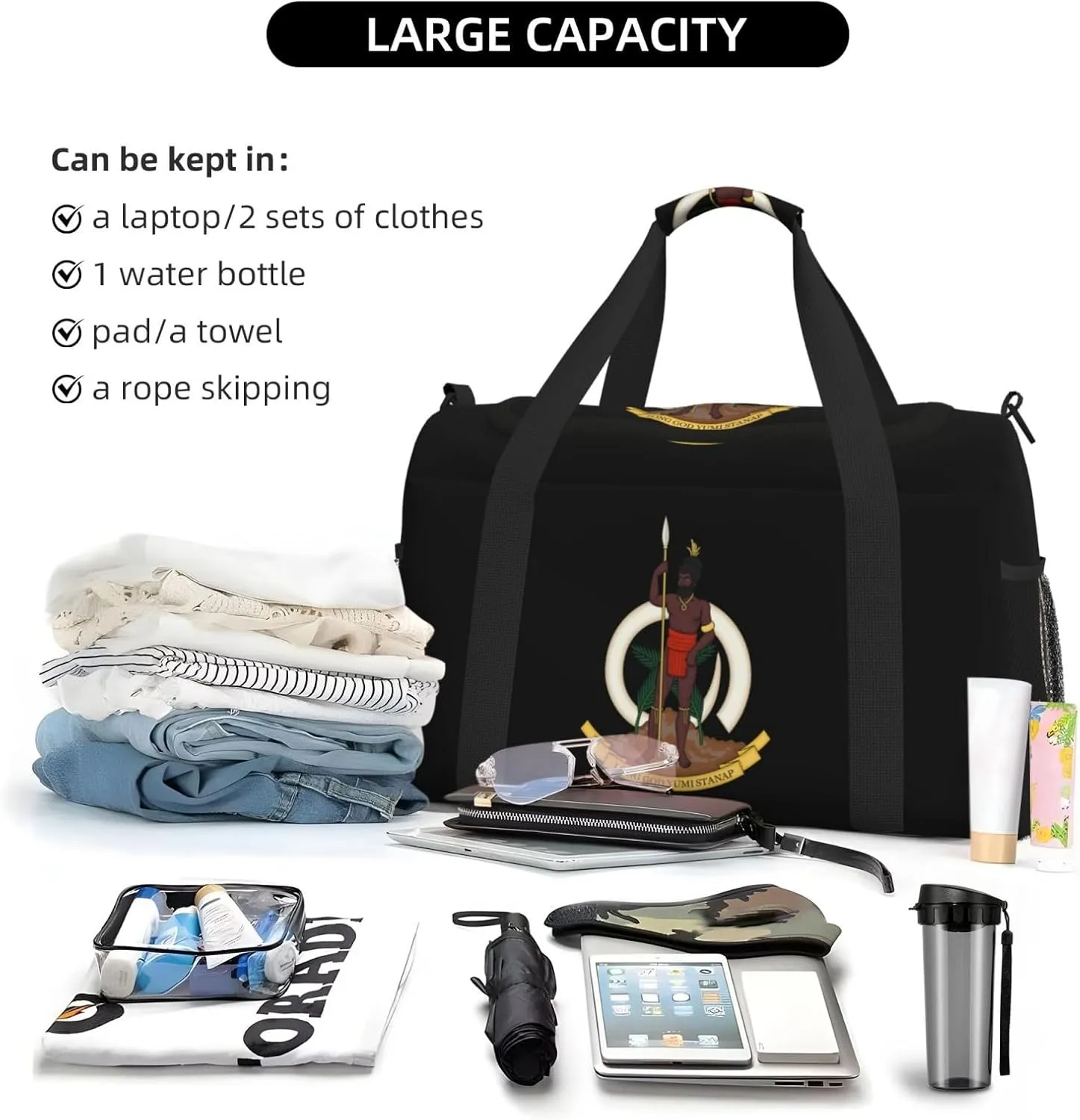 National Emblem Of Vanuatu Travel Duffel Bag Large Foldable Waterproof Overnight Bag For Beach Swim Bags Pool Sports Gym