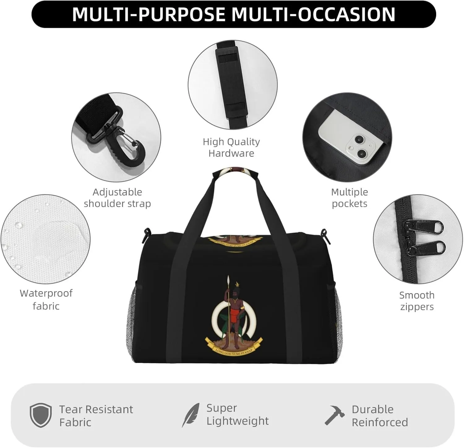 National Emblem Of Vanuatu Travel Duffel Bag Large Foldable Waterproof Overnight Bag For Beach Swim Bags Pool Sports Gym
