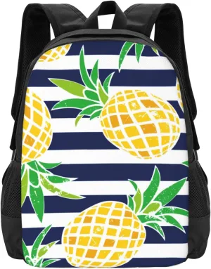 Navy Blue Stripes Pineapple Lightweight Packable Backpack Travel Casual Large Capacity Daypack Foldable Backpack For Men Women