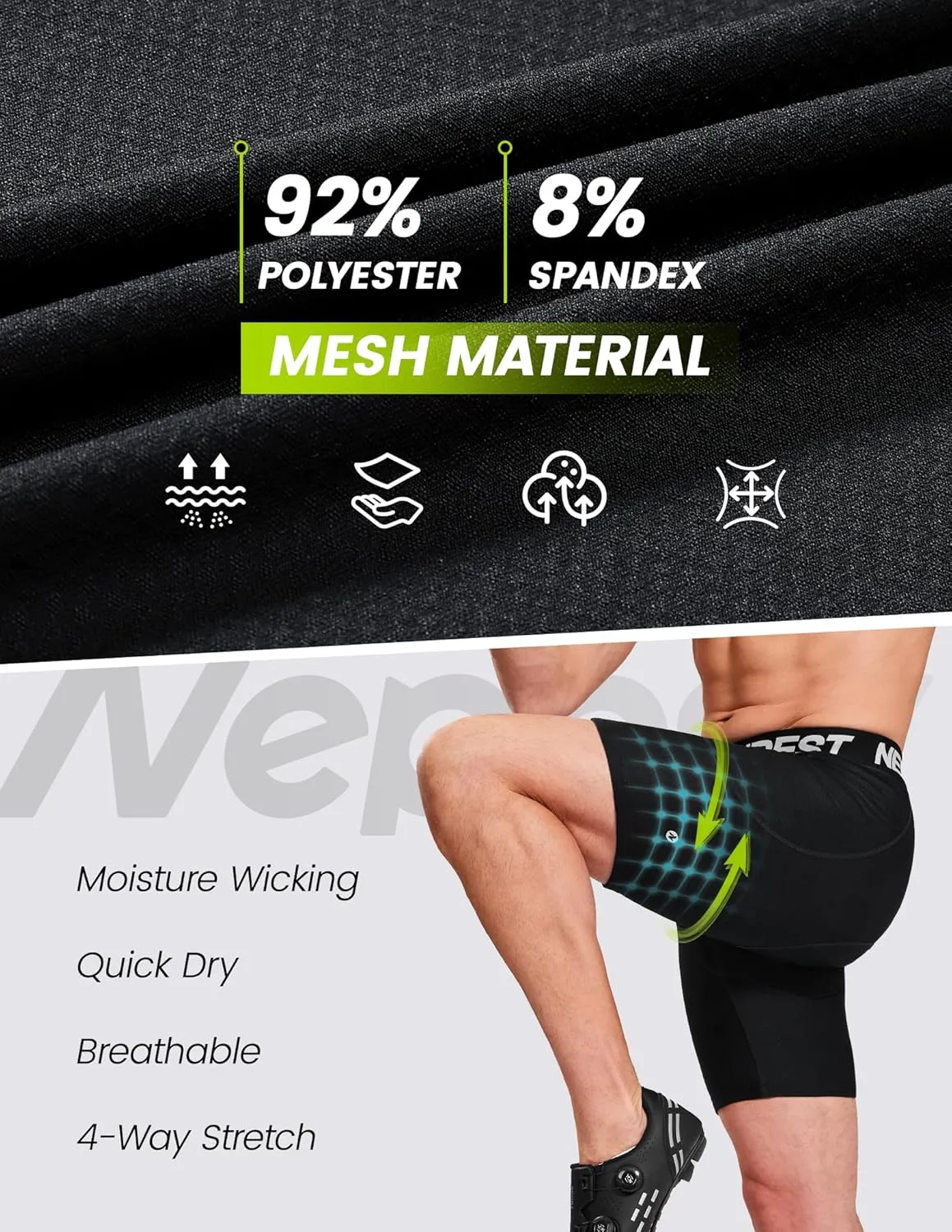 Nepest Cycling Underwear for Men Bike Shorts 4D Padded Biking Road Bicycle Biker MTB Liner Padding Shorts with Pockets